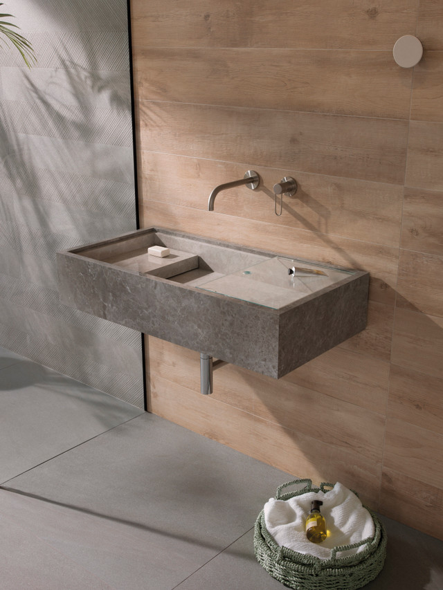 Grey stone bathroom tile