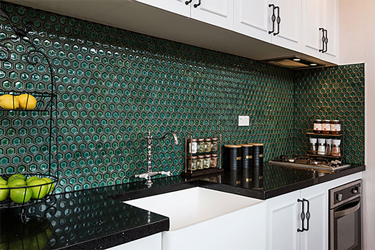 Green kitchen hexagon tile