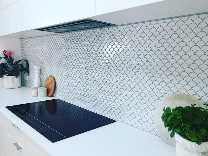 fishscale tiles in a bright modern kitchen