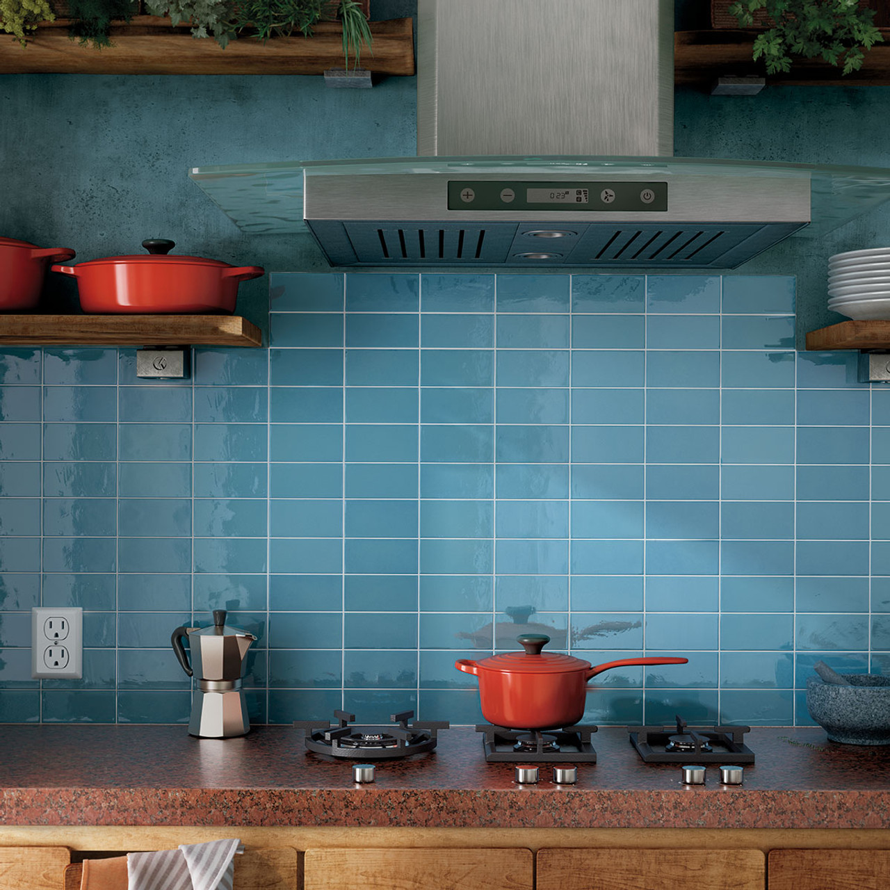 Village azure blue gloss tile